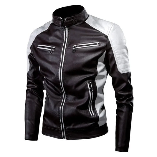 Men Slim Stand Collar Moto Leather Jackets Fit PU Leather Coats High Quality Male Fashion Autumn Casual Leather Jackets 5XL