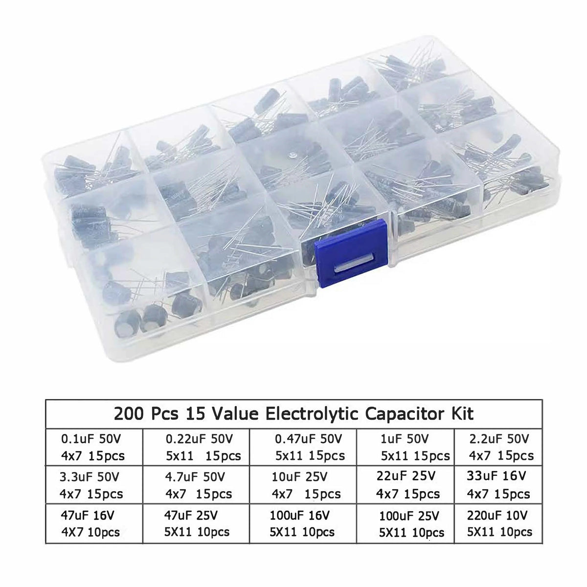 Aluminum Electrolytic Capacitor Assorted Kit 120/200/500PCS Boxed16V/25V/50V 0.1uF-1000uF 1uF 4.7uF 10uF 47uF 220uF 330uF 470uF