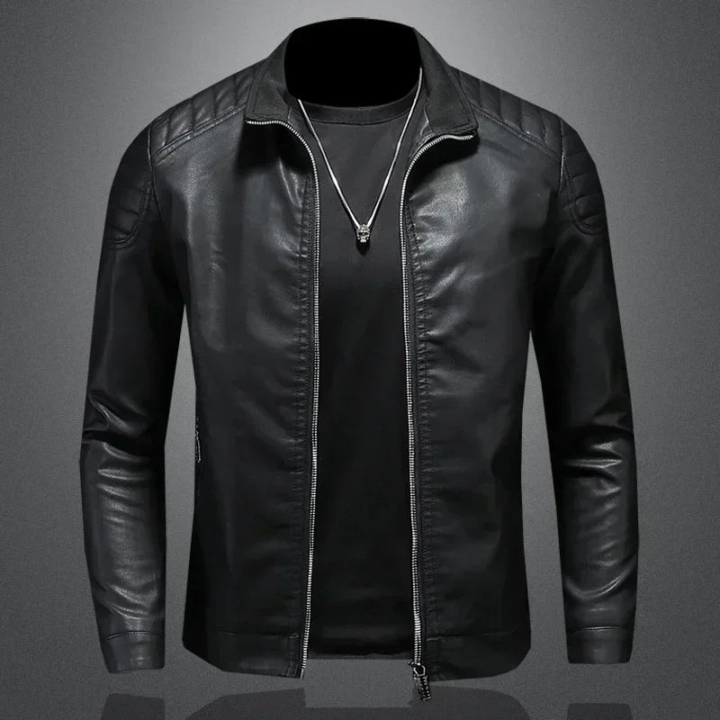 Men standing collar Jacke, leather motorcycle jacket men,bomber leather coat,fashion trend personalized leather winter clothing