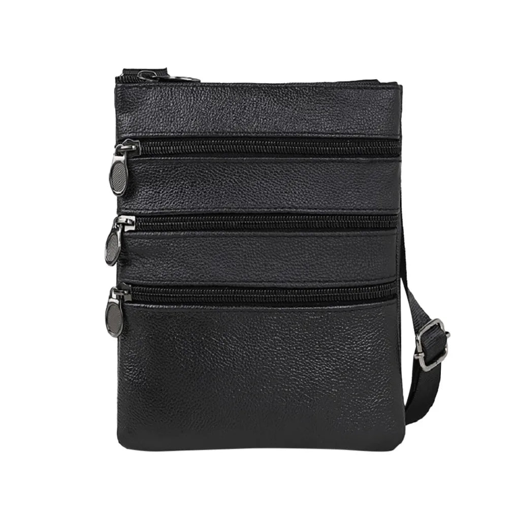 Men Fashion Leather Shoulder Bags Daily Commute Business Casual Messenger Bag Multiple Pockets Zipper Soft Shoulder Bags