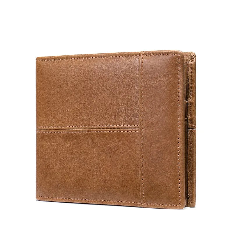 Men's Leather Short Wallet First Layer Cowhide Retro Leather Handbag Men's Anti-theft Card Bag