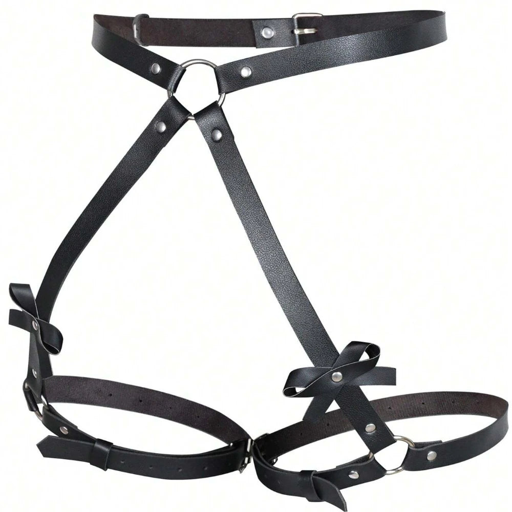 Women PU Leather Leg Harness Decoration Fashion Punk Waist to Leg Belt Caged Thigh Garter Belt Straps Goth Clothing Accessories