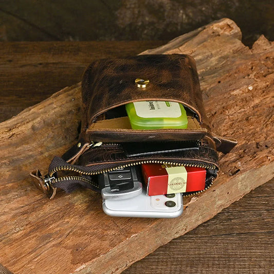 Multifunctional Waist Packs Retro Bag Men Cowhide Leather Wallet Outdoor Zipper Purse Phone Bags Vintage Wallets Through Belt