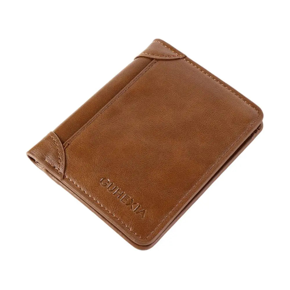 Leather 2 Fold Wallets Urban Recreational Style Soft Men's Short Wallet Credit Card Case Solid Color Pocket Purse Shopping