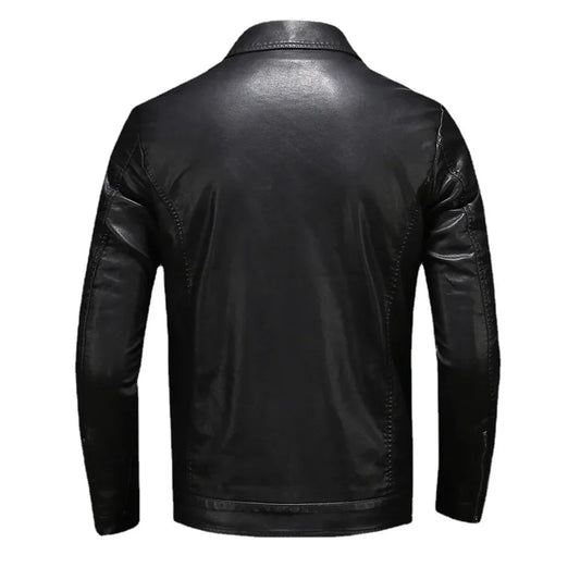 Men's Motorcycle Leather Jacket Large Size Pocket Black Zipper Lapel Slim Fit Male Spring Autumn High Quality PU Coat
