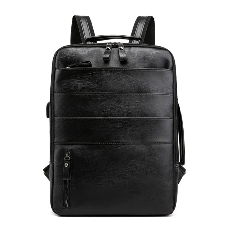 Business Backpacks For Men Waterproof PU Leather Laptop Bag Large Capacity USB Charging Rucksack Male Fashion Travel Bagpack sac