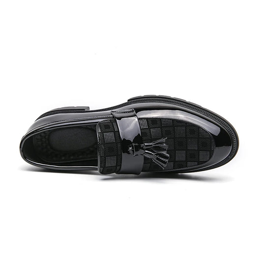 Trend Leather Shoes Men's Patent Leather Tasseled Loafers Business Dress Wedding Casual Shoes Non-slip Thick Soled Shoes 38-46