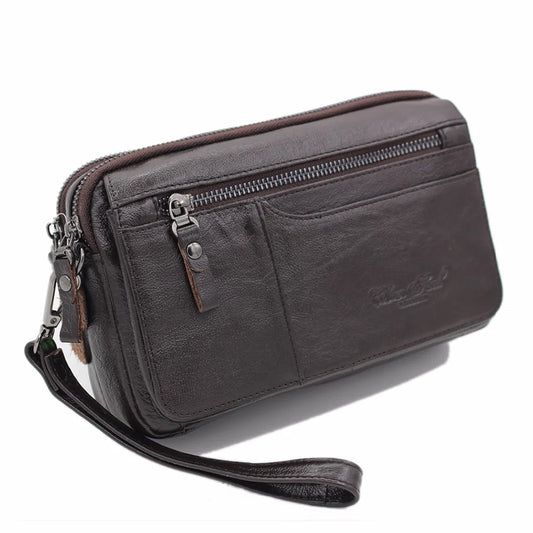 Men Clutch Wallet Bag Long Purse Genuine Leather Cigarette Case Card Holder Pocket Real Cowhide Male Money Handy Wrist Bags