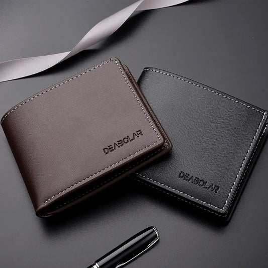 Casual Short Leather Wallet Thin Style Young Men Female Credit Card Holder Folding Fashion Simplicity