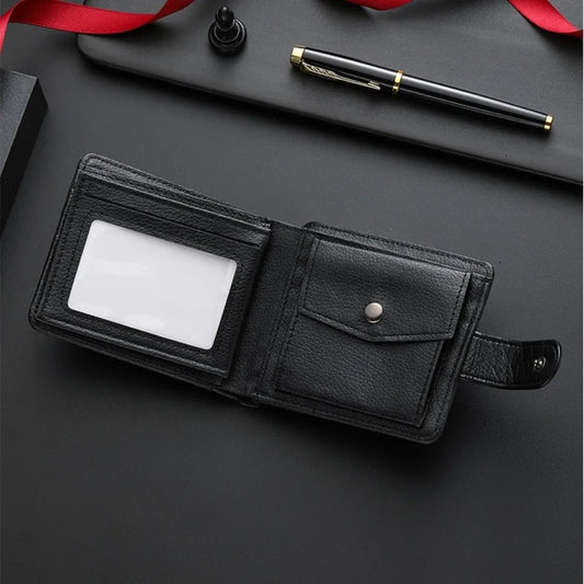 Simple PU Leather Two Fold Wallets Urban Recreational Style Solid Color Male Wallet Soft ID Badge Holder Pocket Purse Men
