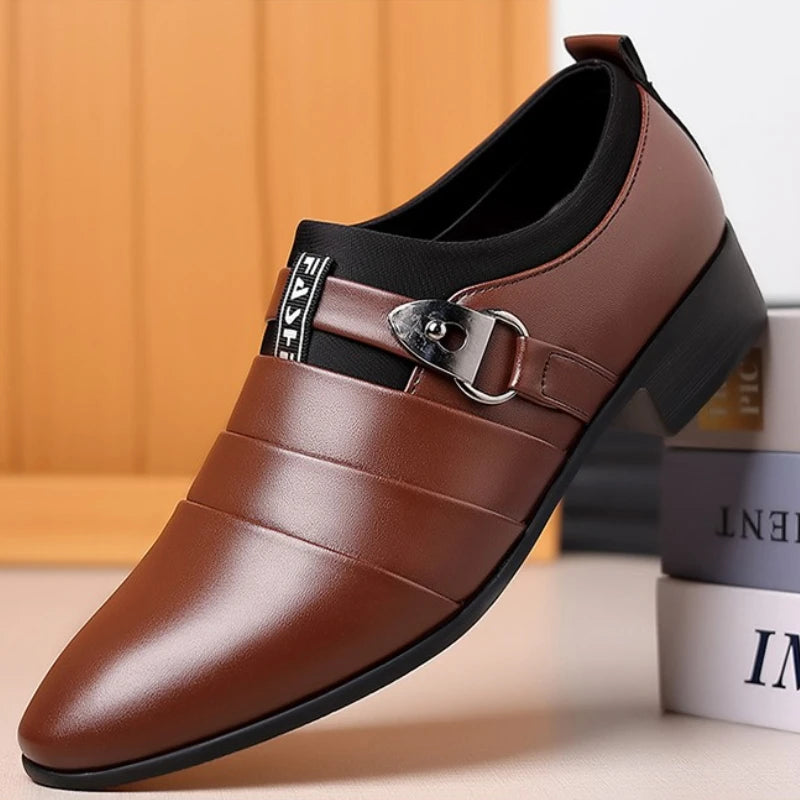 Classic Leather Shoes for Men Slip on Pointed Toe Oxfords Formal Wedding Party Office Business Casual Dress Shoes Men's Loafers