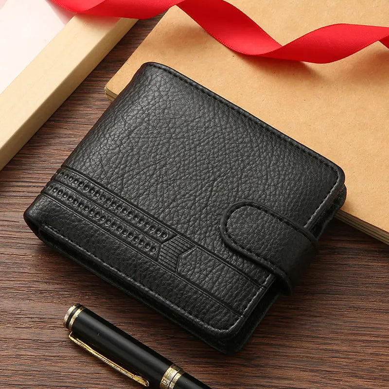 Men's Slim Bifold Wallets Leather Multiple Card Holder Purses with Driver License ID Windows Man Short Wallet with Coin Pouch