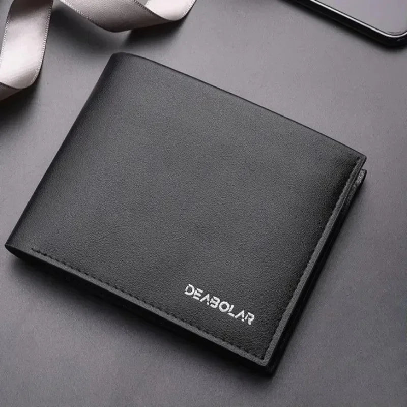 Genuine Leather Mens Wallet Premium Product Real Cowhide Wallets For Man Short Black Walet Portefeuille Homme Short Purses