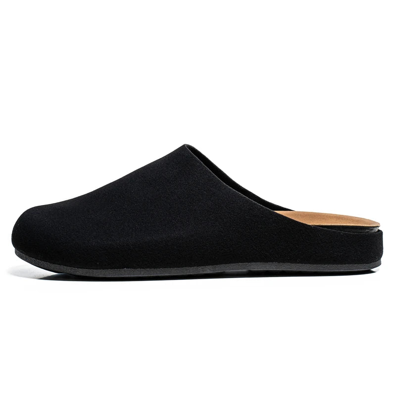 Leather Half Shoes for Men Mules Platform Backless Loafers Slippers Summer Open-back Casual Shoes Slides Sandal Slip On Flats