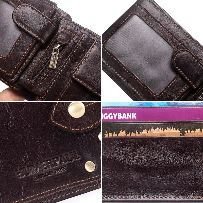 HUMERPAUL Wholesale Wallet for Men Real Leather Slim Tri-Fold Purse with ID Window and RFID Blocking Credit Card Holder