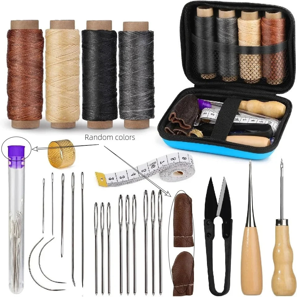 Leather Sewing Tools Kit With Waxed Thread And Needles Awl Professional DIY Leather Handmade Craft Accessories Tools Set