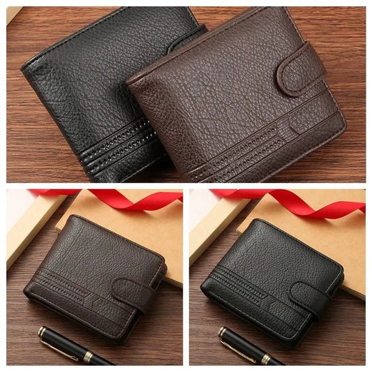 PU Leather Two Fold Wallets Urban Recreational Style Soft Men's Short Wallet ID Badge Holder Credit Card Case Male Wallet