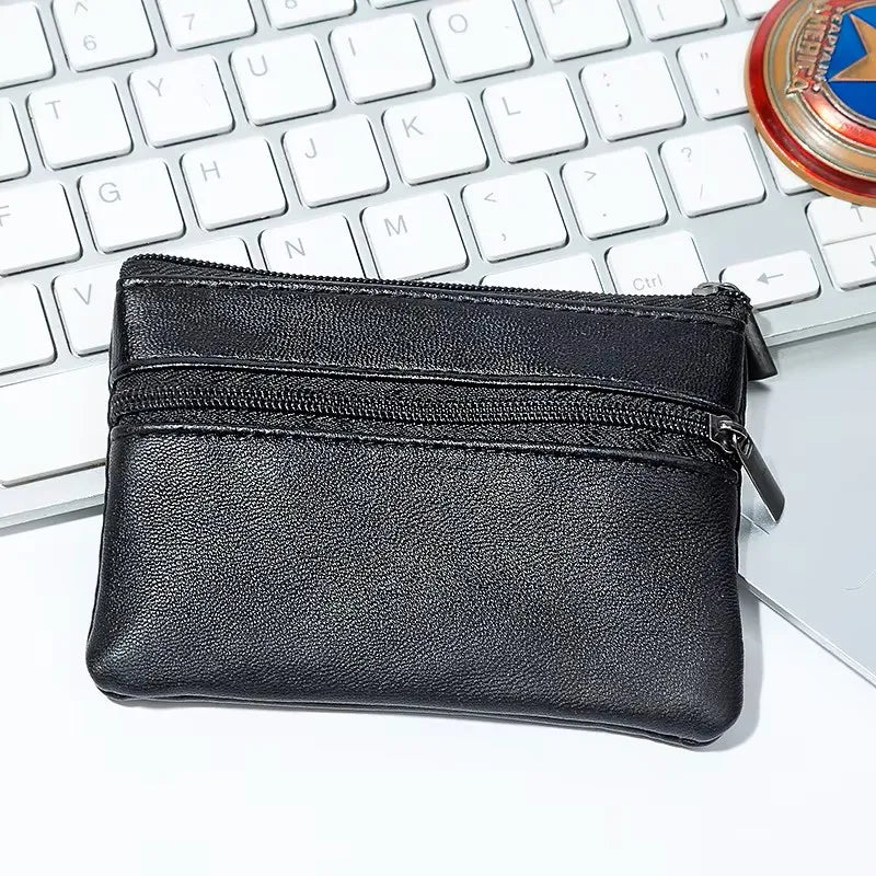 Black Leather Coins Purse Suitable For Men Women Mini Zipper Wallets Small Purses Casual Card Holder Key Holders