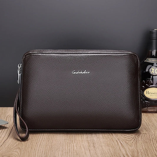 Leather Handbag Men Wallets Genuine Leather Clutch Bag Long Wallet Business Double Zipper Purse Phone Card Holder Coin Purse Men
