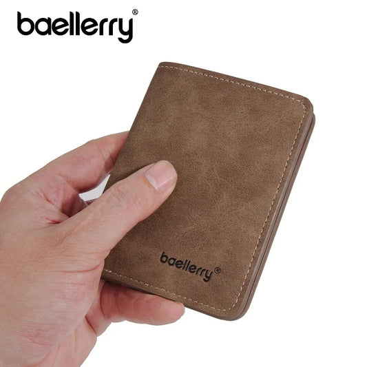Baellerry Men's Thin Sanded Leather Wallet Casual Business Multi-Function Bifold Driver's License Card Holder Short Wallet