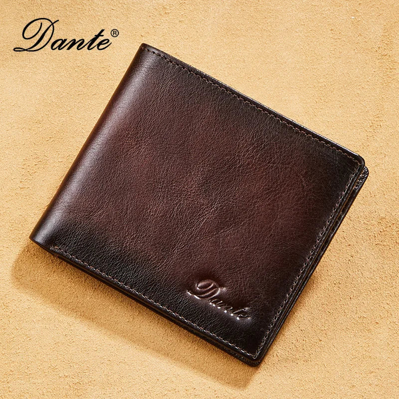 Dante 2023 Men's Leather Wallets RFID Anti-theft Brush Short Clips 100% Head Layer Cowhide Retro Casual Vertical Purse Money Bag