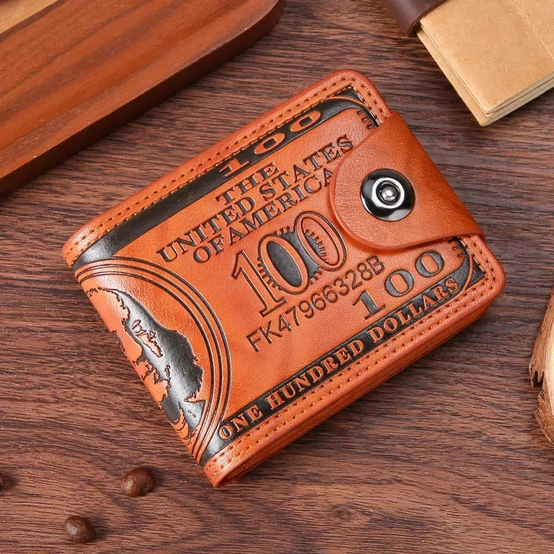Men's Wallets with 100 US Dollar Pattern Wallet Male Leather Wallet Photo Card Holder Fashion Large Capacity Wallet Purse Bag