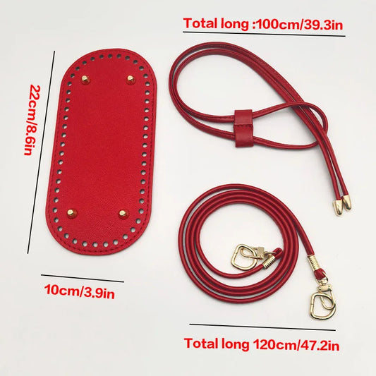 3-Piece DIY Crochet Bag Accessories Set - Adjustable Shoulder Strap, Drawstring Closure, Durable Faux Leather Base, Handmade Bag Accessories, for Handmade Crafts, DIY Wallets and Handbags, Handmade Bag Accessories | Vibrant