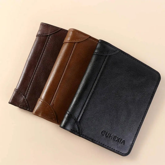 Casual Leather 2 Fold Wallets Solid Color Soft Men's Short Wallet Urban Recreational Style ID Badge Holder Pocket Purse Travel