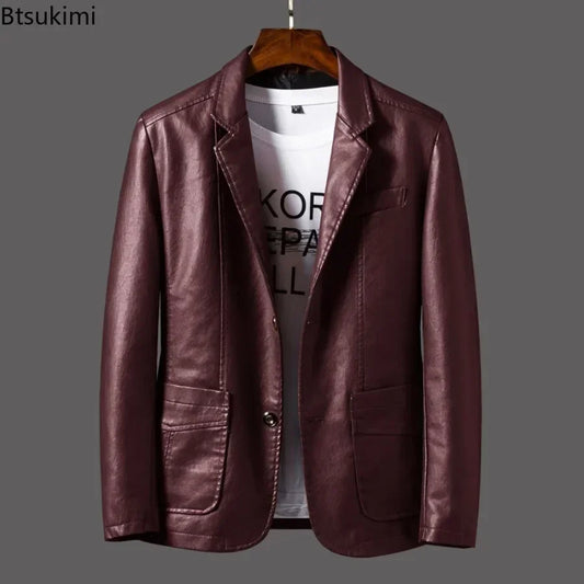 2026 Men's Leather Jackets Lapel Business Leather Jackets Men Pu Blazers Korean Style Slim Fashion Leather Coat Plus Size M-6XL
