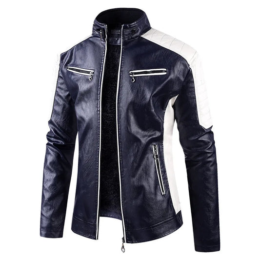 Men Stand Collar Moto Leather Jackets Fleece Winter Jackets Slim Fit PU Leather Coats High Quality Male Fashion Casual Jackets 5