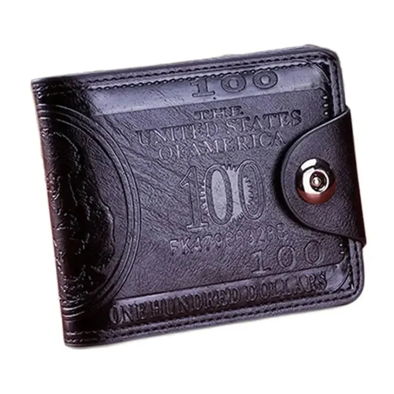 Male Leather Walet Photo Card Holder Fashion Large Capacity Wallet Purse Bag Men's Wallets With 100 US Dollar Pattern Wallet