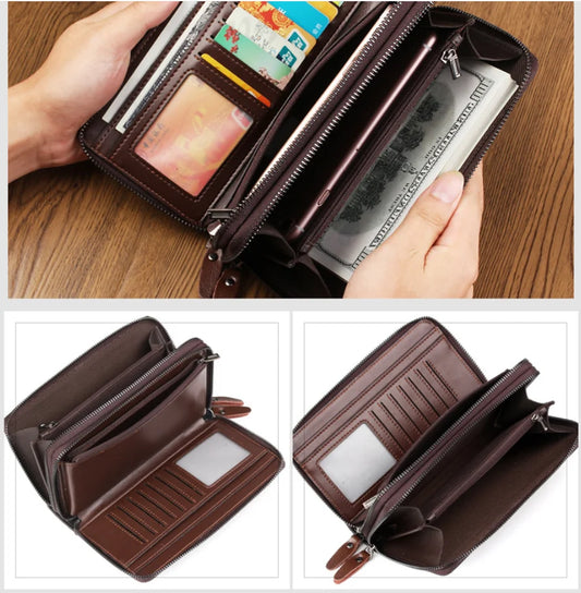 Men's wallet long wallet quality PU leather walletes men's Double Zipper Coin Pocket Purse youth business clutch Phone bags sac