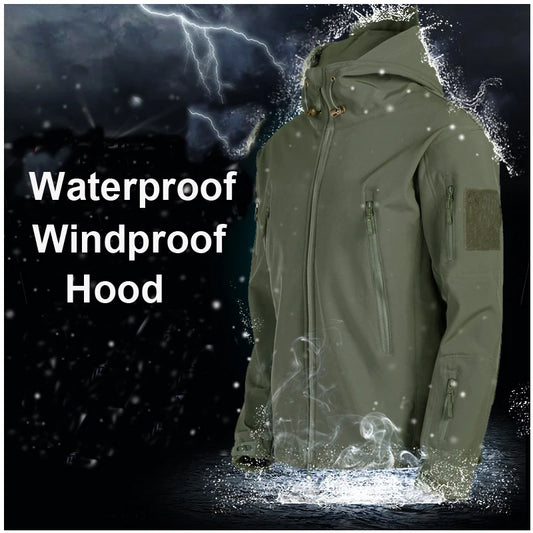 Men Military Winter Fleece Sharkskin Tactical Outdoor Jackets Camping Hiking Trekking Hunting Fishing Climbing Cargo Hoodie Coat