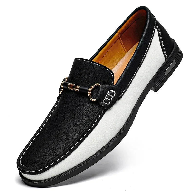 Luxury Brand Genuine Leather Mens Shoes Wedding Slip on Loafers New Trend Metal Buckle Moccasins Versatile Male Business Shoes