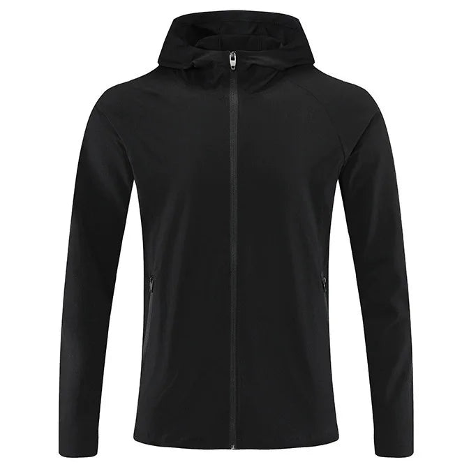Men Outdoor Jacket Nylon Quick Dry Windproof Hooded Coat With Zipper Pockets Lightweight Fitness Training Hiking Sportswear