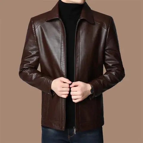 New Spring Autumn Leather Jackets Men Middle-aged Dad Installed Sheepskin Casual Business PU Jacket Male Faux Leather Suit Coats