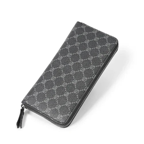 Fashion Men's High Quality Pu Leather Long Wallet Mobile Phone Card Clip Coin Purse Pattern Plaid Wallet Large Capacity