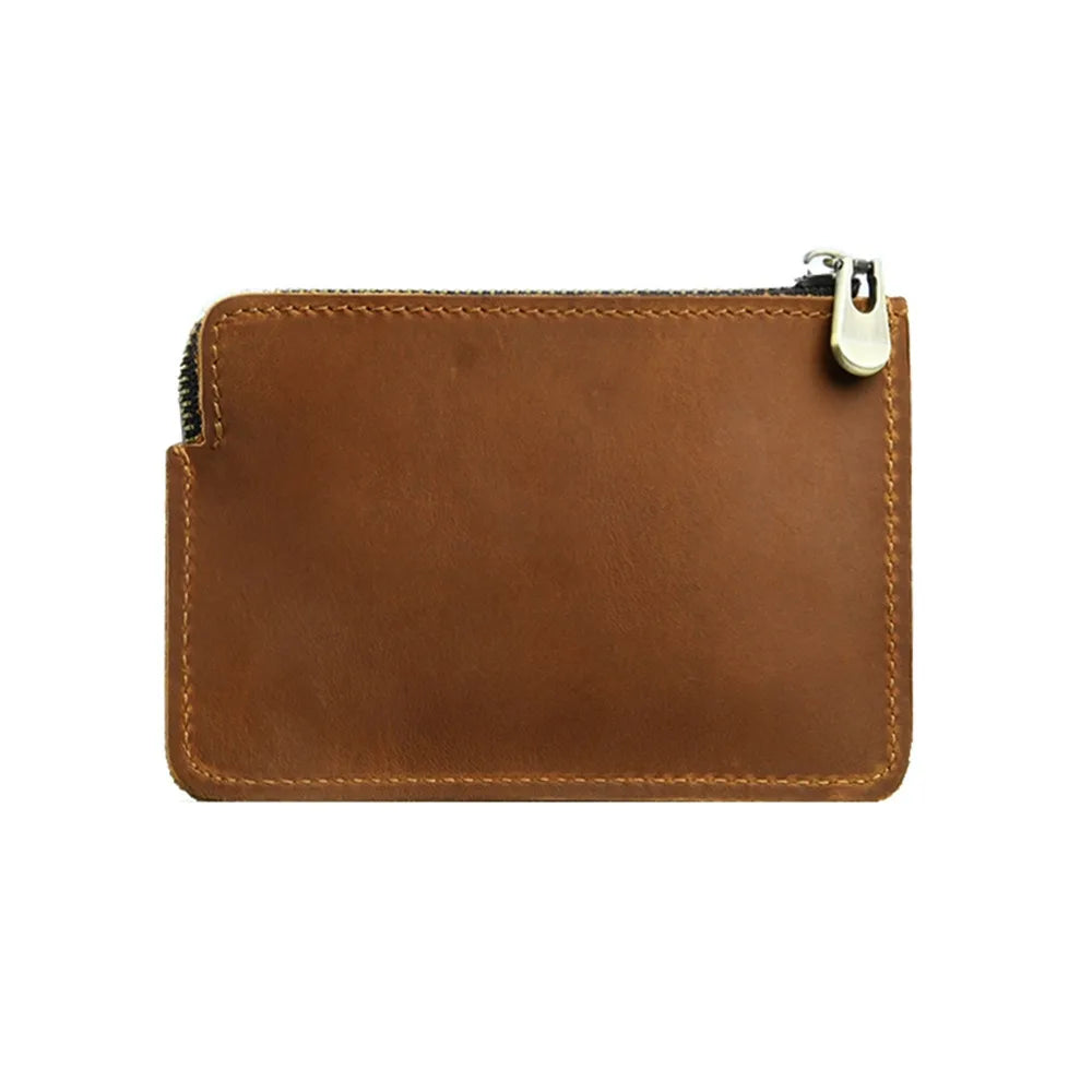 Genuine Leather Men's Short Wallet Ultrathin with Belt Loop Belt Hanging Money Pouch Portable Lightweight Zipper Coin Purse