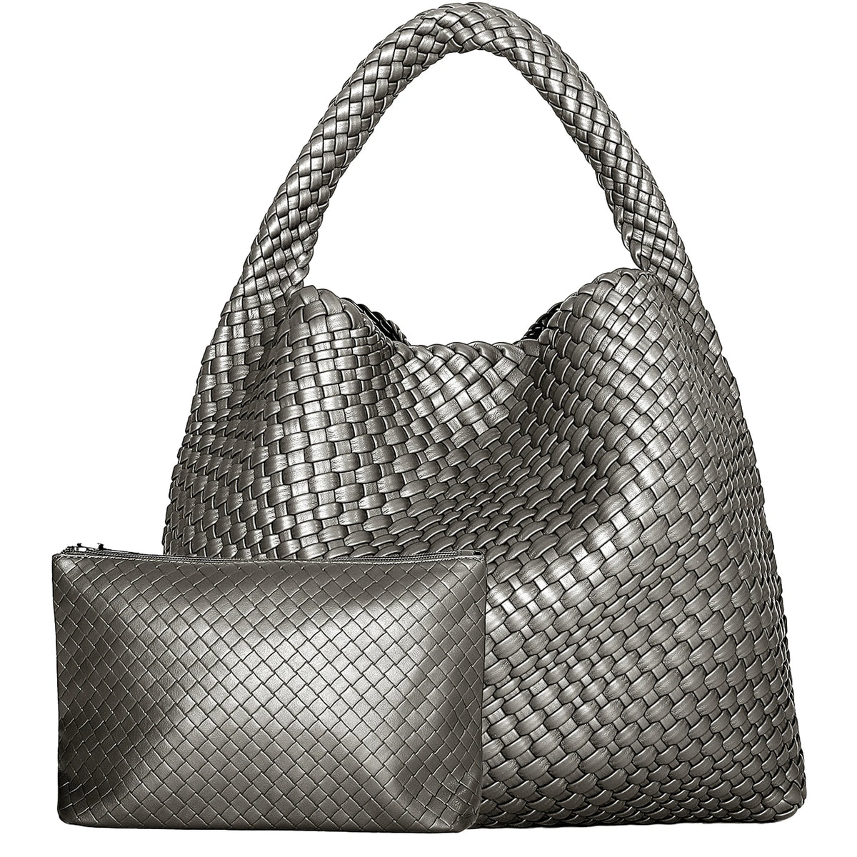 Woven Tote Bag for Women Large Woven Handbag Soft Leather Shoulder Bag Work Shopper Summer Beach Travel Tote Bag with Purse