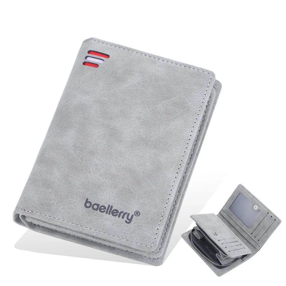 Baellerry Leather Men Wallets Zipper Short Desigh Wallet Hipster Credit Card Holders Inserts Coin Purses Vintage Walltes