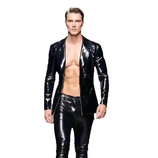 Men Women Reversible Long Sleeve PU Leather Motorcycle Jacket Shiny Matt Double Sided Coat Performance Outerwear Cosplay Costume