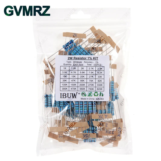 1/4W 1/2W 1W 2W 3W Resistance Set 1% Metal Film Resistor Assortment Kit 1K~820K 0.1R~750R 10K