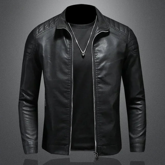 Men standing collar Jacke, leather motorcycle jacket men,bomber leather coat,fashion trend personalized leather winter clothing