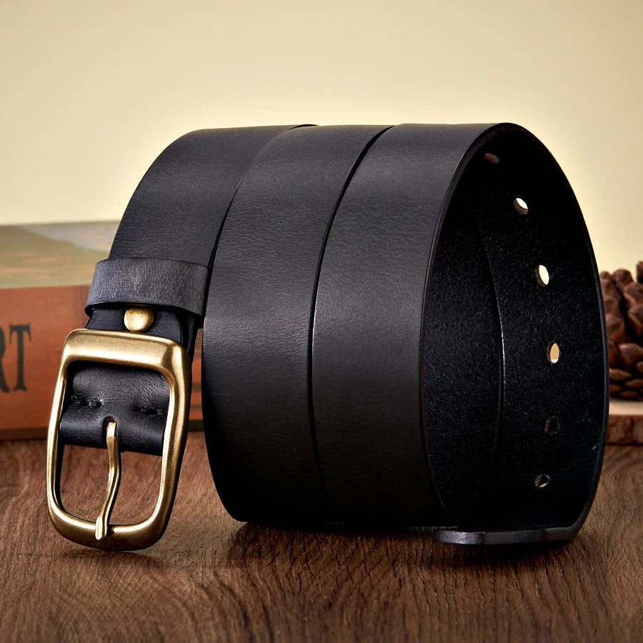 3.3CM High Quality Natural Cowskin Genuine Leather Belt Men Casual Copper Buckle Business Male Strap For Jeans Cowboy Cintos