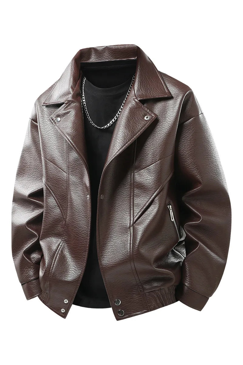 Leather jacket men's version trendy handsome locomotive jacket men's lapel top