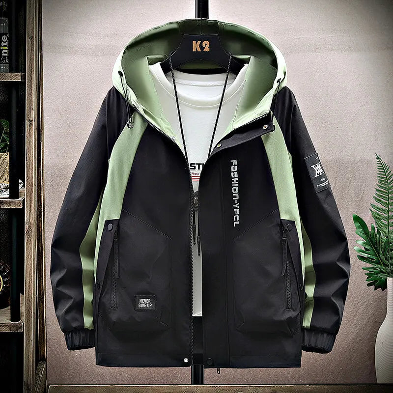 Men's High Streetwear Fashion Hooded Jackets 2026 Spring Autumn Loose Casual Coats Youth Outdoor Sports Windbreaker Top Clothing