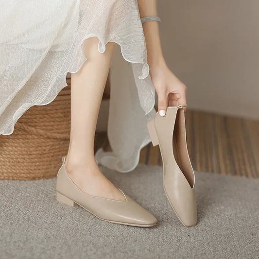 Genuine Leather Multi-color Low-heeled women's Shoes Round Toe Flat Bottom Shallow Cut Single Shoe Casual Versatile Loafers