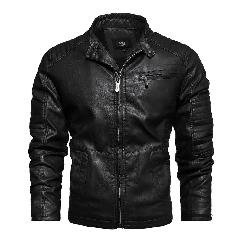 Men Fashion Leather Jacket Men Autumn Motorcycle Slim Fleece Jacket Coat Men Spring Outdoor Casual Motor Biker PU Leather Jacket