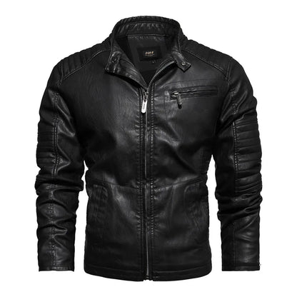 Men Fashion Leather Jacket Men Autumn Motorcycle Slim Fleece Jacket Coat Men Spring Outdoor Casual Motor Biker PU Leather Jacket