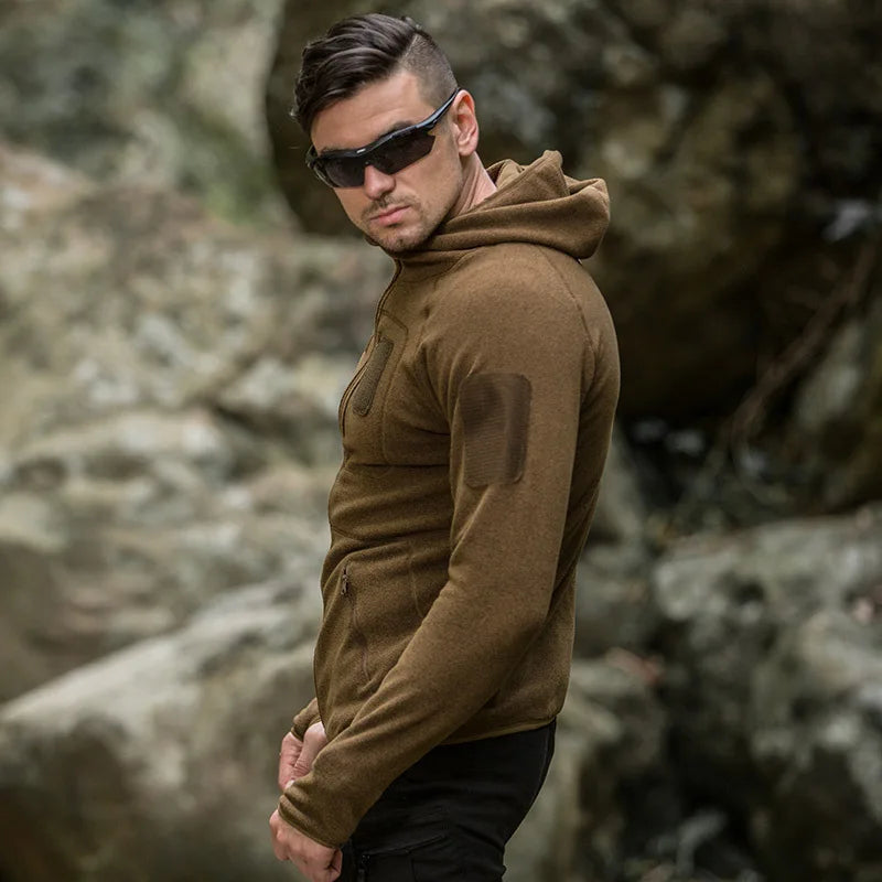 Men's Tactical Training Fleece Jacket Outdoor Cardigan Hooded Sweater Camping Hiking Fishing Hunting Coat Sport Clothes Spring